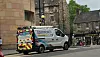 En av bilene fra BTs infrastrukturselskap Openreach i gatene i den skotske hovedstaden Edinburg.