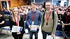 Disse tre fylte seierspallen i årets Master of Cyber Security-konkurranse. Fra venstre: Henriette Borgund, som kom på 3. plass, Knut-Arne Vik på 1. plass og Emil Taylor Bye på 2. plass Foto: Eirik Helland Urke