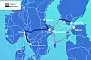 Slik tegner Global Connect sitt kart over fibernettet mellom Norge, Sverige og Finland, som de nå holder på å oppgradere. De mørke linjene viser nye forbindelser.