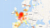 Dette kartet viser områder som ble berørt av nedetiden til Outlook.com.
