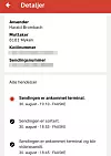 Posten-appen har fortsatt ikke blitt oppdatert med at pakken vi sendte til Myken, har kommet fram, mer enn to uker etter ankomst. Skjermbilde: Harald Brombach