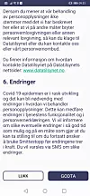 Personvernerklæringen i Smittestopp-appen til Folkehelseinstituttet er omfattende, og brukerne må rulle helt til bunns for å godta den. Skjermbilde: digi.no