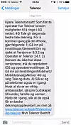Her er tekstmeldingen Telenor sendte til 20.000 bedriftskunder i morges. Foto: Leserbidrag