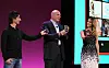 Skuespiller Jessica Alba var kjendisinnslaget under gårsdagens arrangement. Her sammen med Joe Belfiore og Steve Ballmer. De viser fram sine personlige Windows Phone-mobiler for å demonstrere hvor forskjellige de er. Men det er ikke så godt å se på denne avstanden.