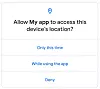 Eksempel på engangstillatelse til enhetens posisjon i Android 11. Illustrasjon: Google