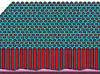 Sagtannformede rygger laget av safirkrystaller danner retningslinjer for matriser av elementer i nanometer-størrelsen. (Illustrasjon: Dong Hyun Lee/UMass Amherst)