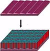 Sagtannformede rygger laget av safirkrystaller danner retningslinjer for matriser av elementer i nanometer-størrelsen. (Illustrasjon: Dong Hyun Lee/UMass Amherst)