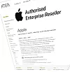Atea Norge kan fortsatt smykke seg med autorisasjon fra – og partneravtale med Apple, her omtalt på selskapets norske websider. Skjermbilde: digi.no