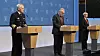 Fremleggelsen av EOS-tjenestenes åpne trusselvurderinger for 2022. Fra venstre viseadmiral Nils Andreas Stensønes i Etterretningstjenesten, Hans Sverre Sjøvold i PST og Sofie Nystrøm i NSM.