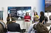 Fra sikkerhetsdebatten på Telenors stand under Mobile World Congress i Barcelona. Fra venstre: Rita Skjærvik i Telenor leder debatten mellom Norges digitaliseringsminister Karianne Tung, den finske transport- og kommunikasjonsministeren Lulu Ranne og Telenor Norge-sjef Birgitte Engebretsen.