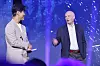 Erik Skjervagen fortalte om planene i Fyresdal på scenen under Norsk datasenterkonferanse på Fornebu. Her sammen med konferansier Fredrik Solvang. Foto: Arash A. Nejad